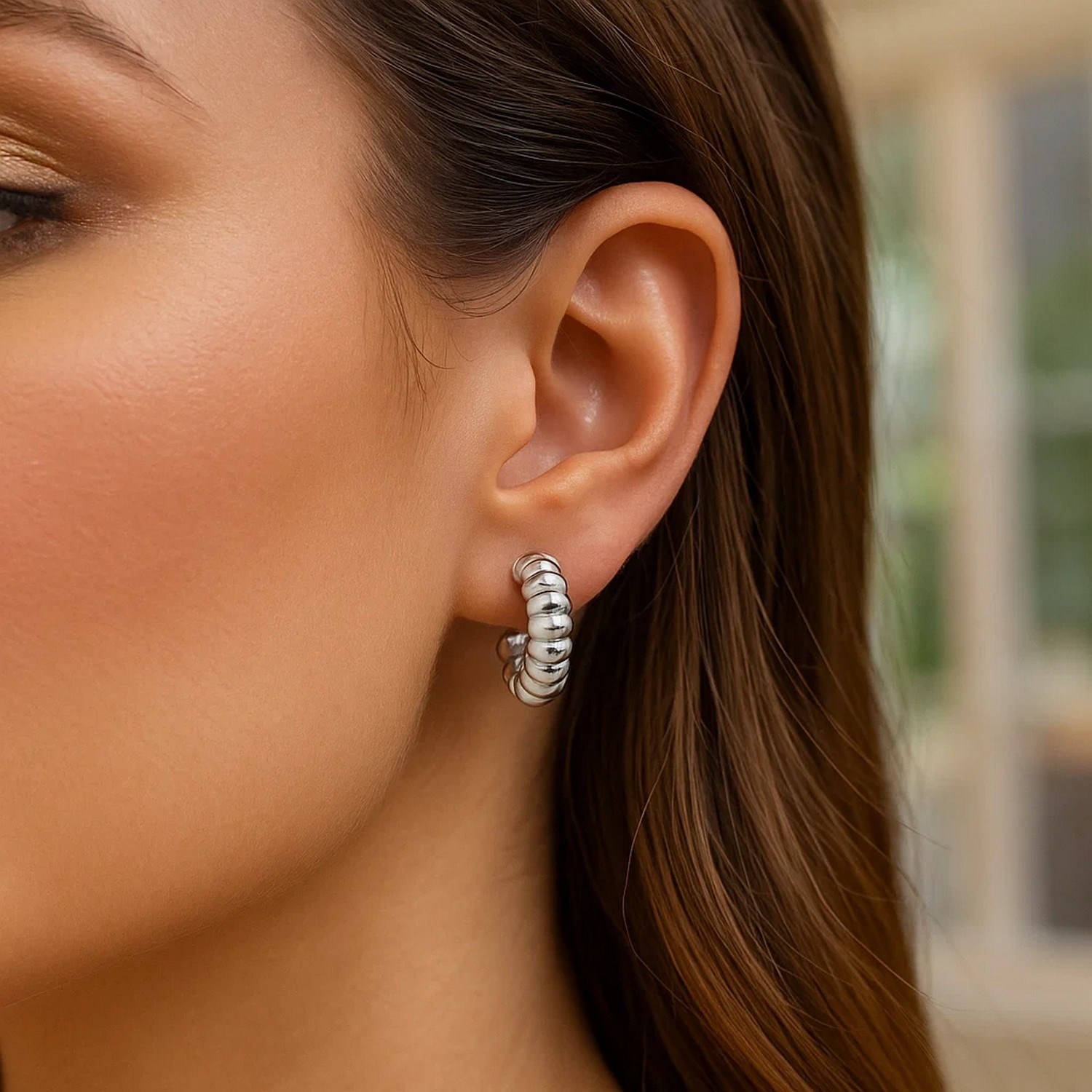 Sterling Silver Twisted C Hoop Earrings - Image 3