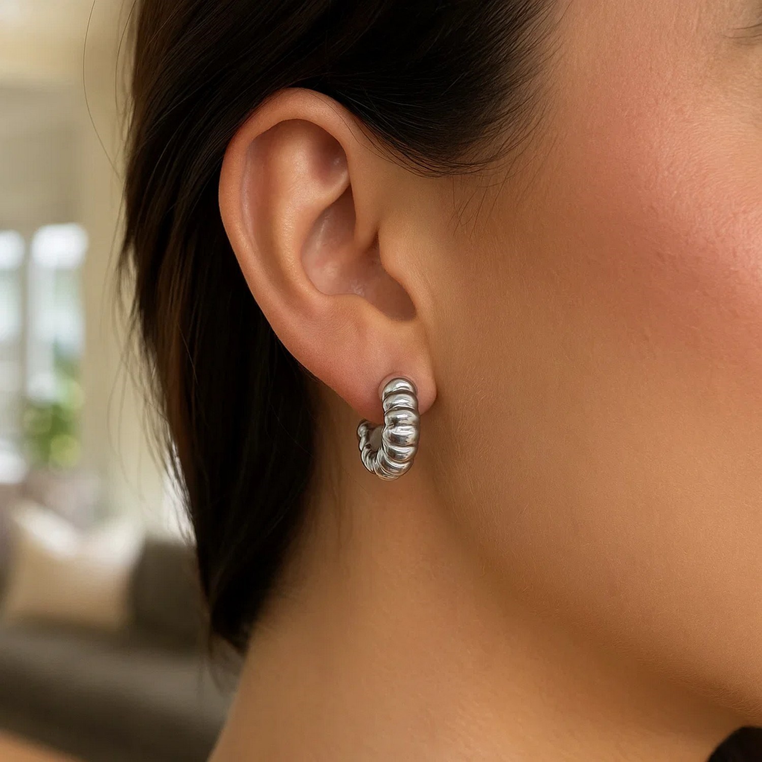 Sterling Silver Twisted C Hoop Earrings - Image 4