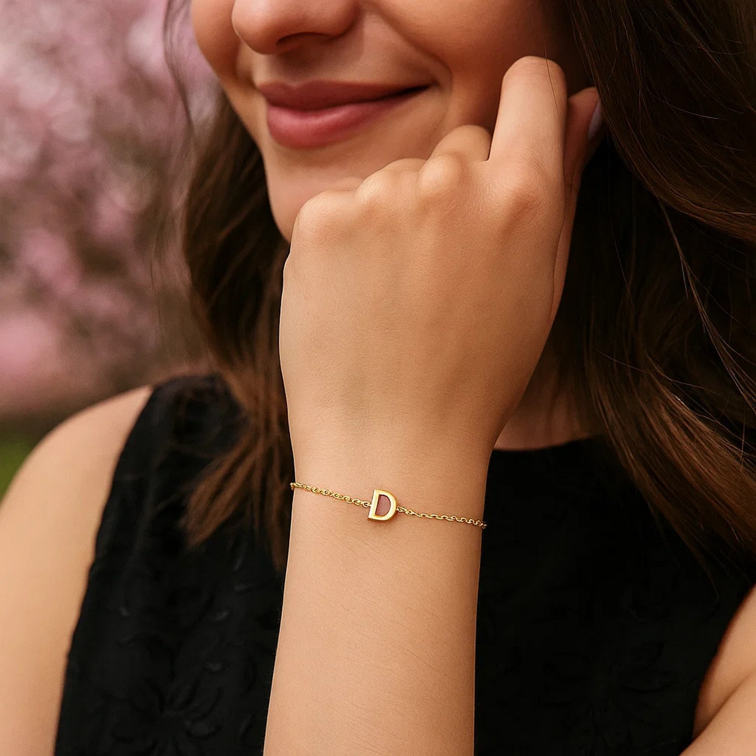 14K Yellow Gold Mini Initial D Bracelet - Image 5