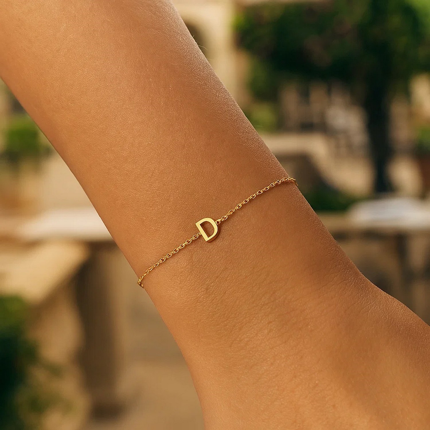 14K Yellow Gold Mini Initial D Bracelet - Image 6
