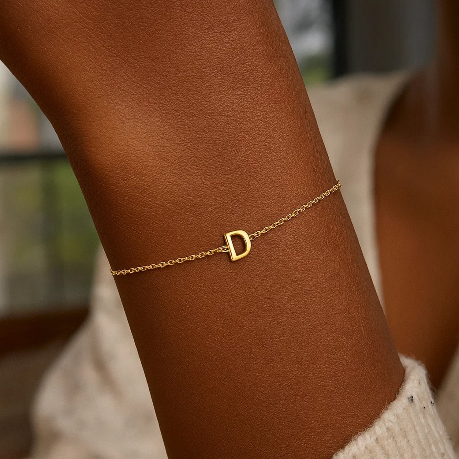 14K Yellow Gold Mini Initial D Bracelet - Image 7