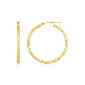 14K Yellow Gold Diamond Cut Hoop Earrings(2x30mm)