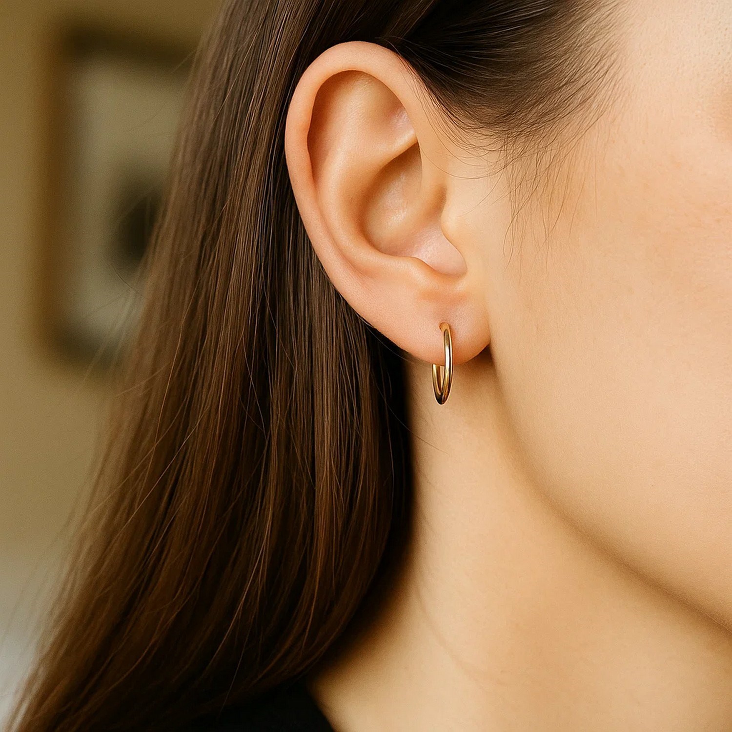 10k Yellow Gold Polished Endless Hoop Earrings (1.5x14mm) - Image 4