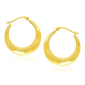 14k Yellow Gold Round Rope Texture Hoop Earrings