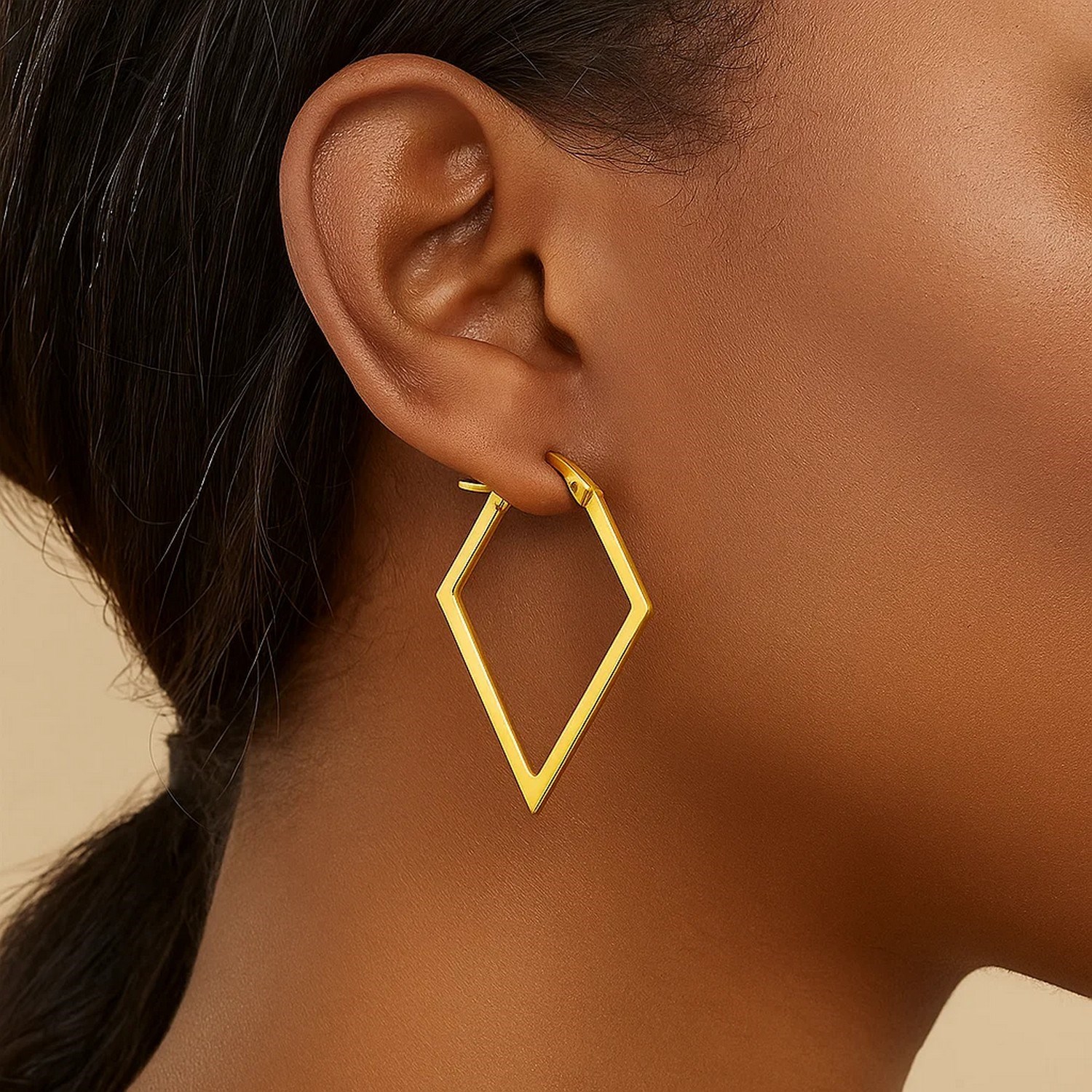 14K Yellow Gold Diamond Motif Hoop Earrings - Image 4