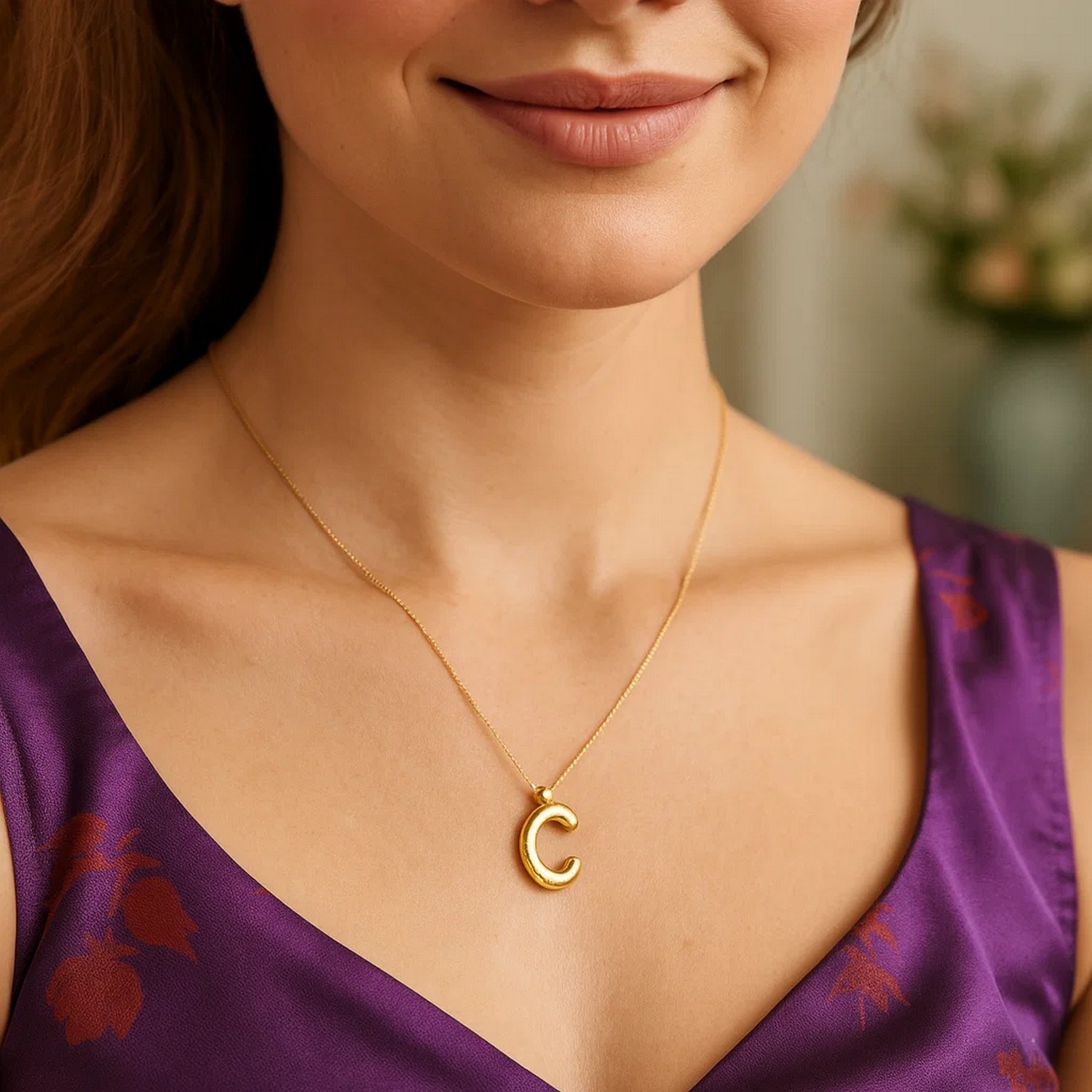 14K Yellow Gold Helium Initial C Pendant - Image 4