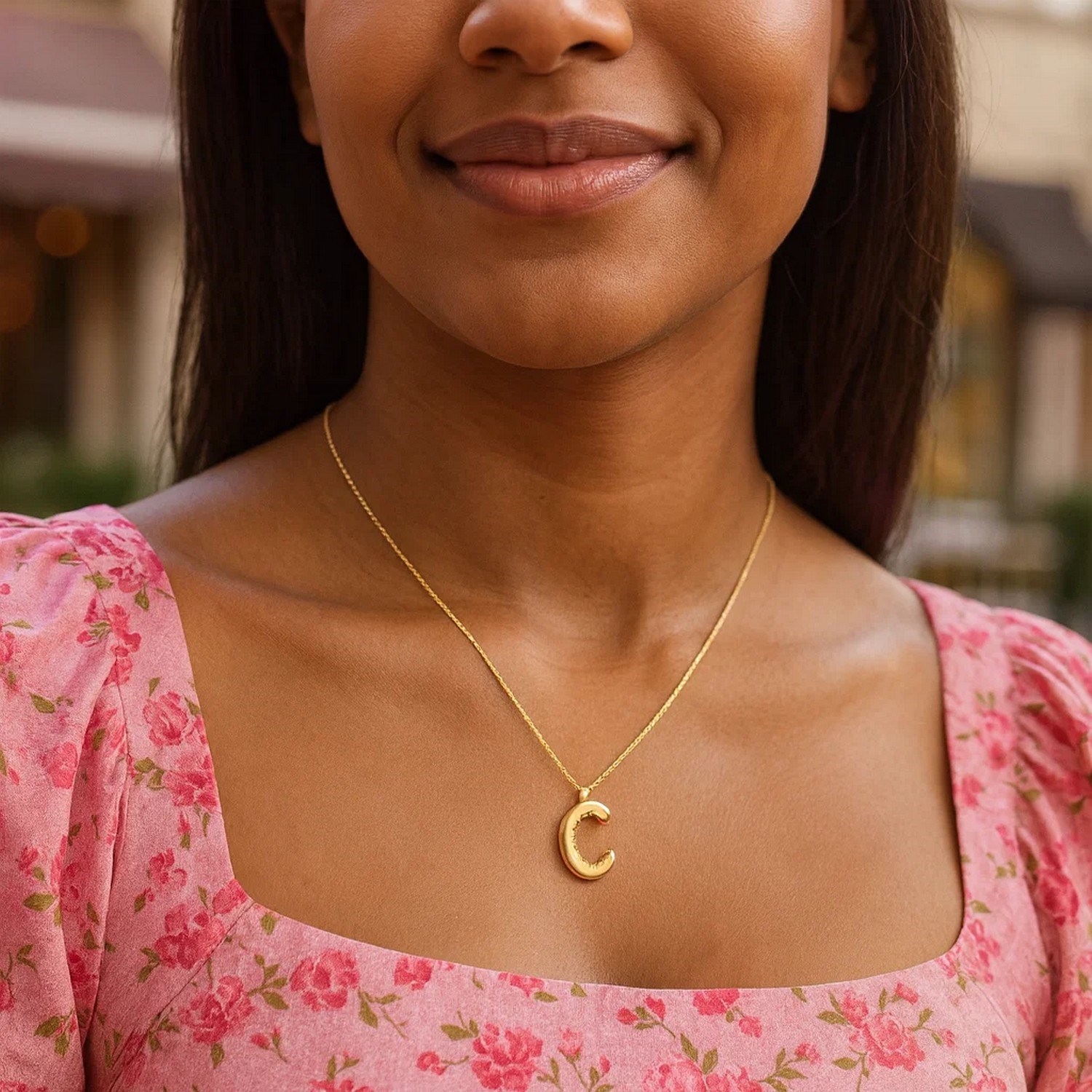 14K Yellow Gold Helium Initial C Pendant - Image 5