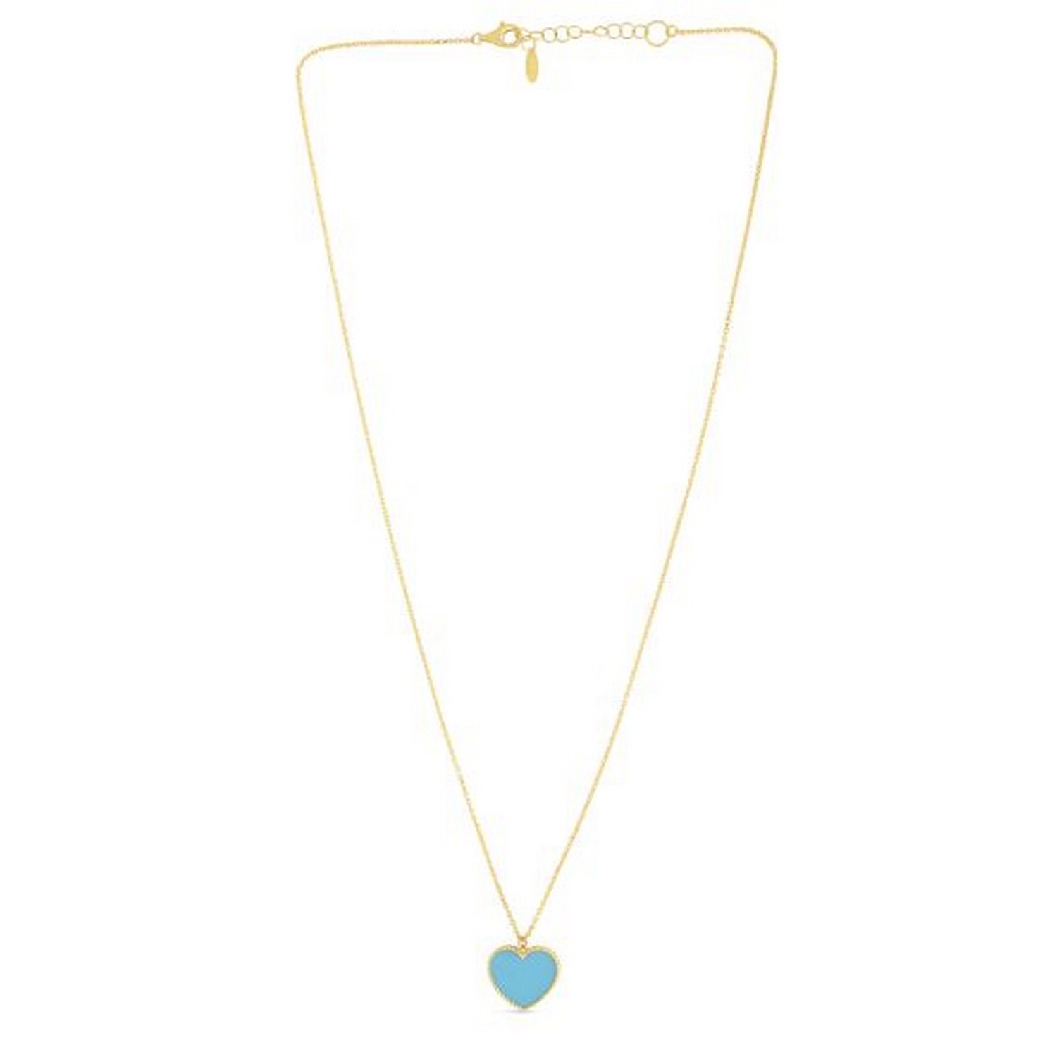 14k Yellow Gold High Polish Heart Turquoise Paste Necklace - Image 3