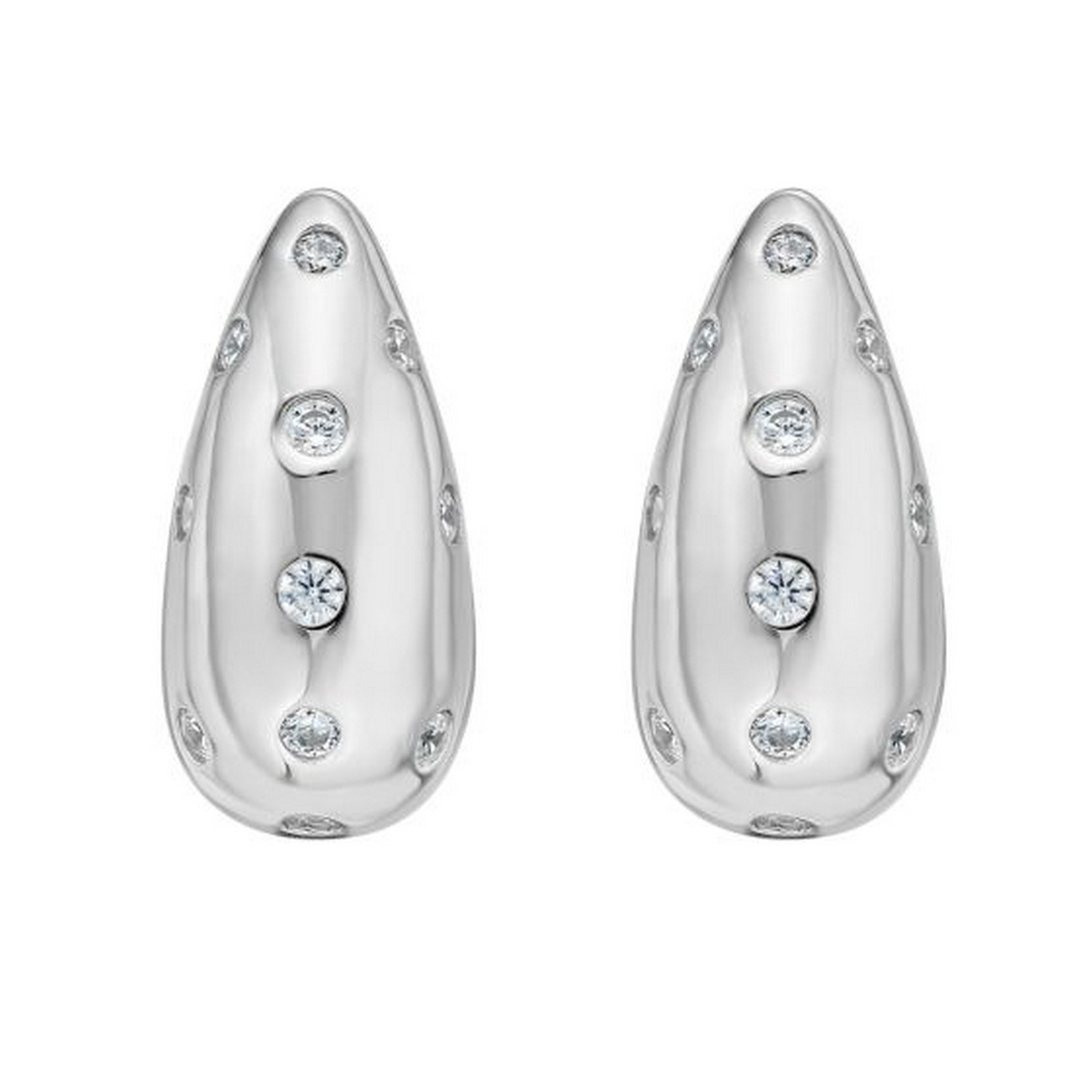 Sterling Silver Puffed Raindrop with Cubic Zirconia Stones Earrings - Image 2