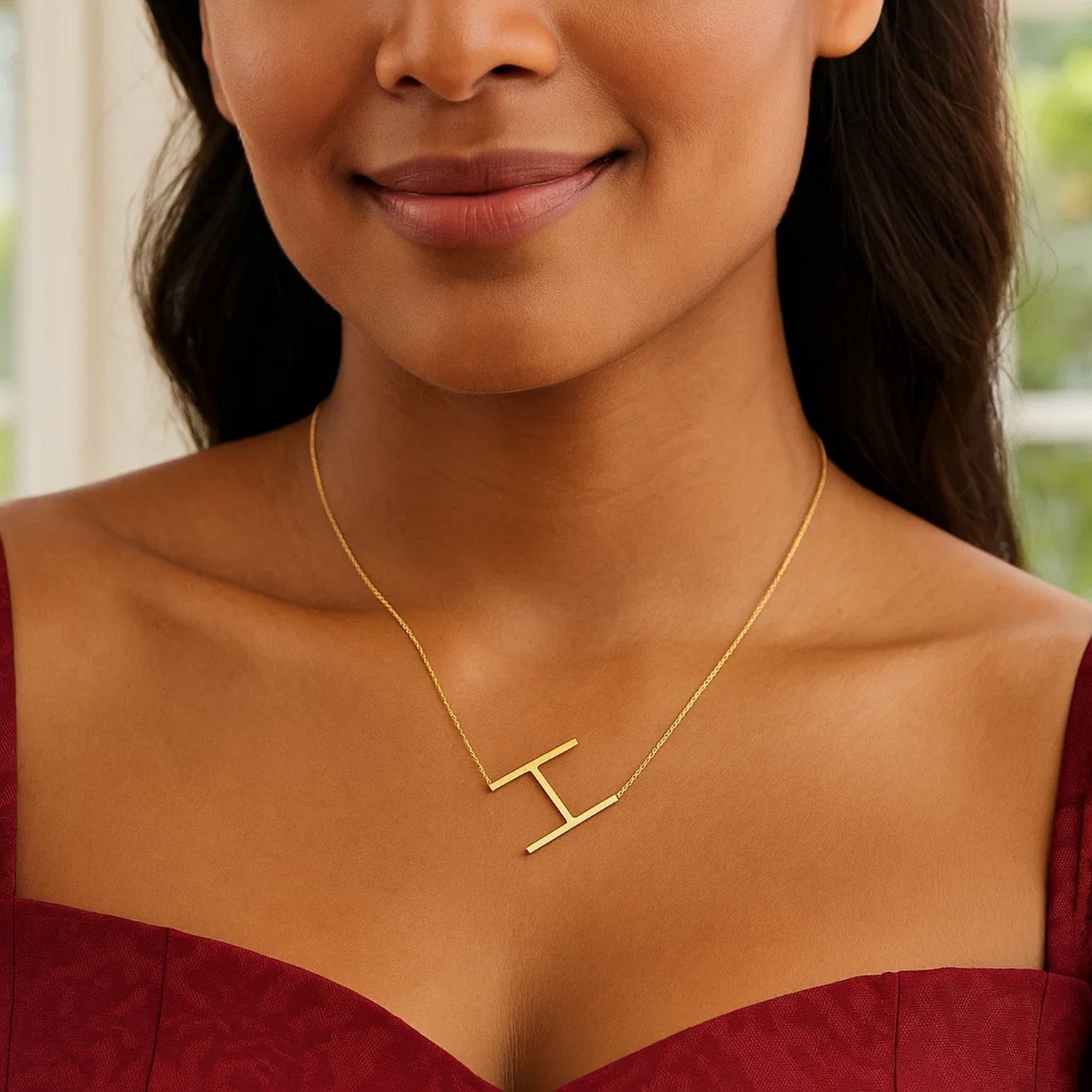 14K Yellow Gold Yours Truly Large Initial H Necklace - Image 4