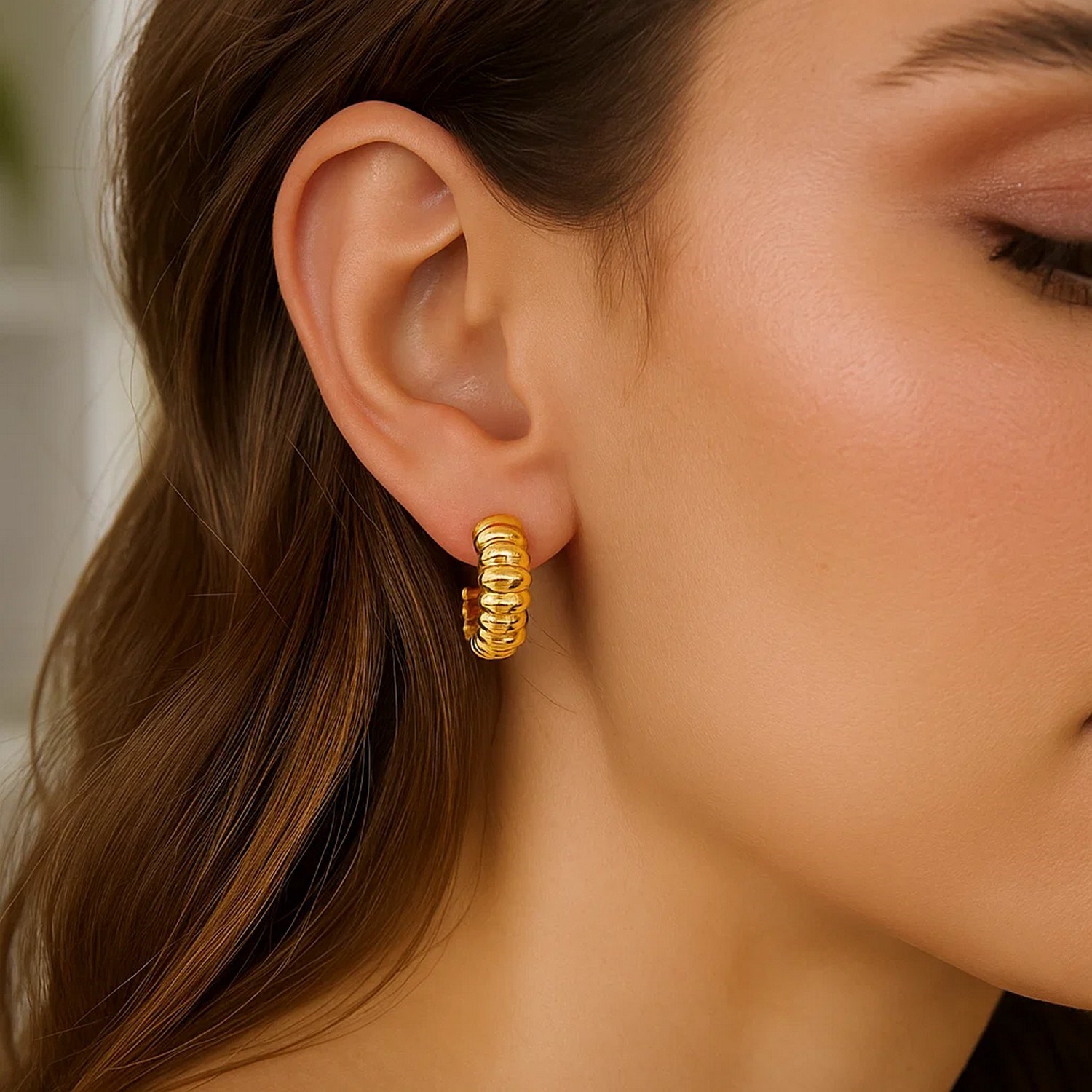 Sterling Silver Yellow Gold Plated Twisted C Hoop Earrings - Image 3