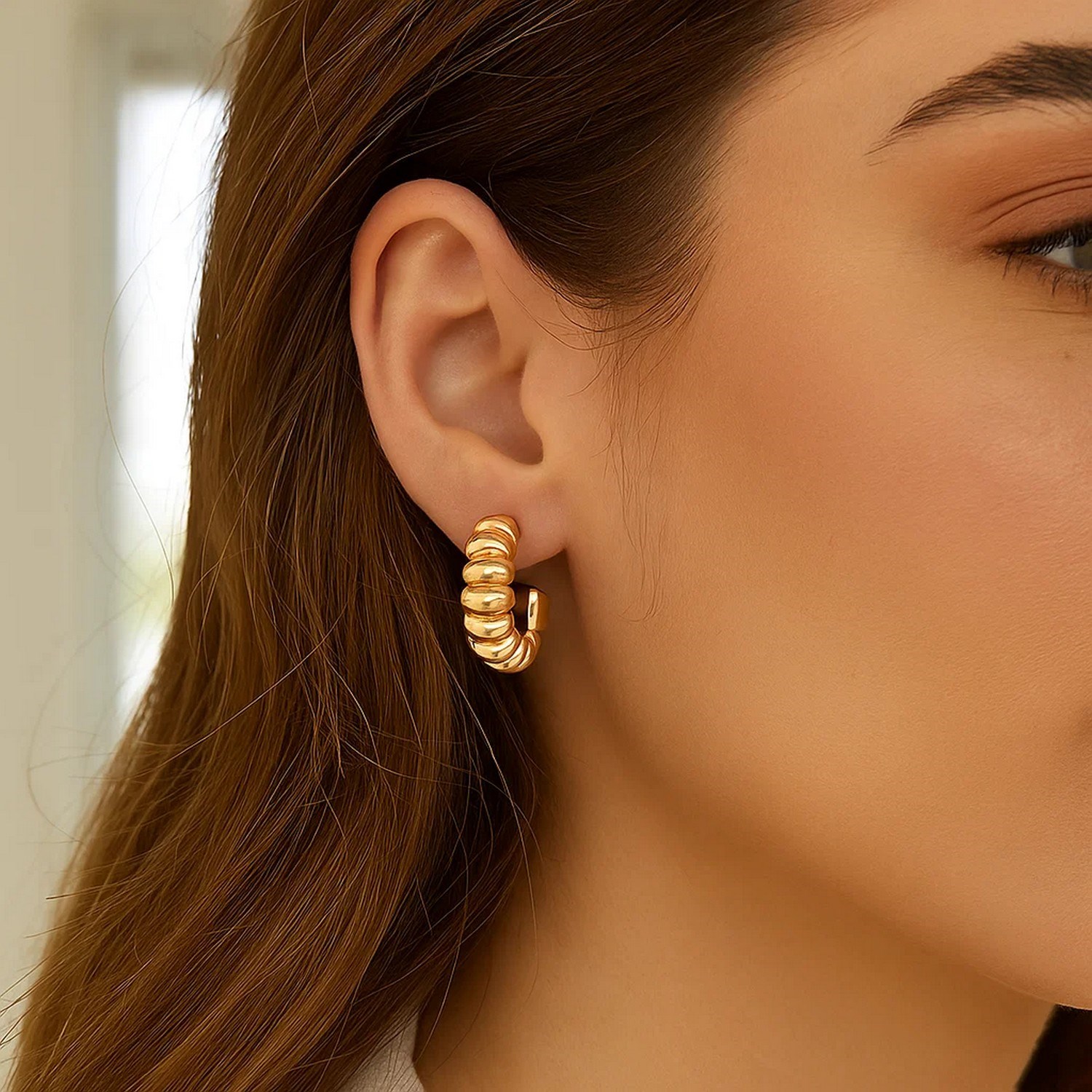 Sterling Silver Yellow Gold Plated Twisted C Hoop Earrings - Image 4