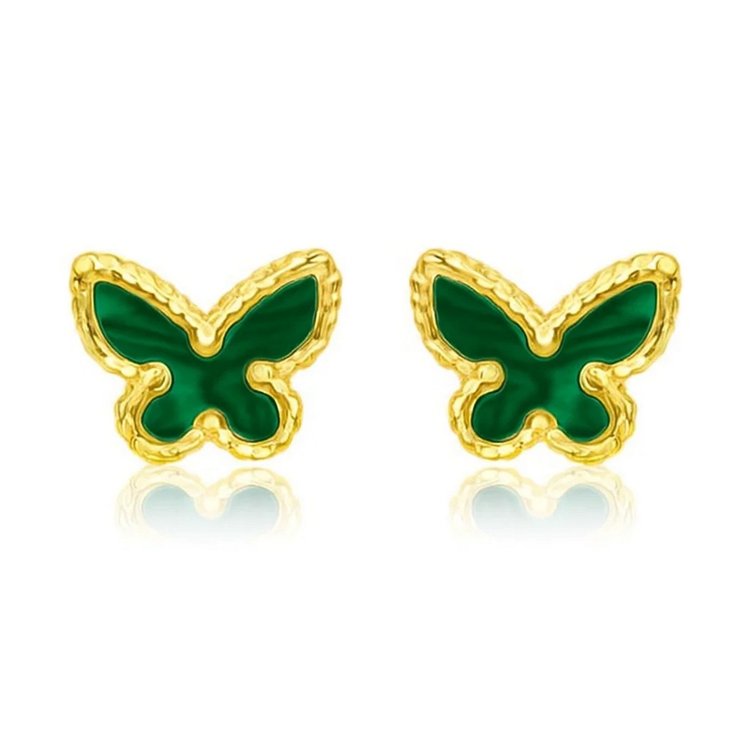 14K Yellow Gold Primavera Malachite Butterfly Stud Earrings - Image 2